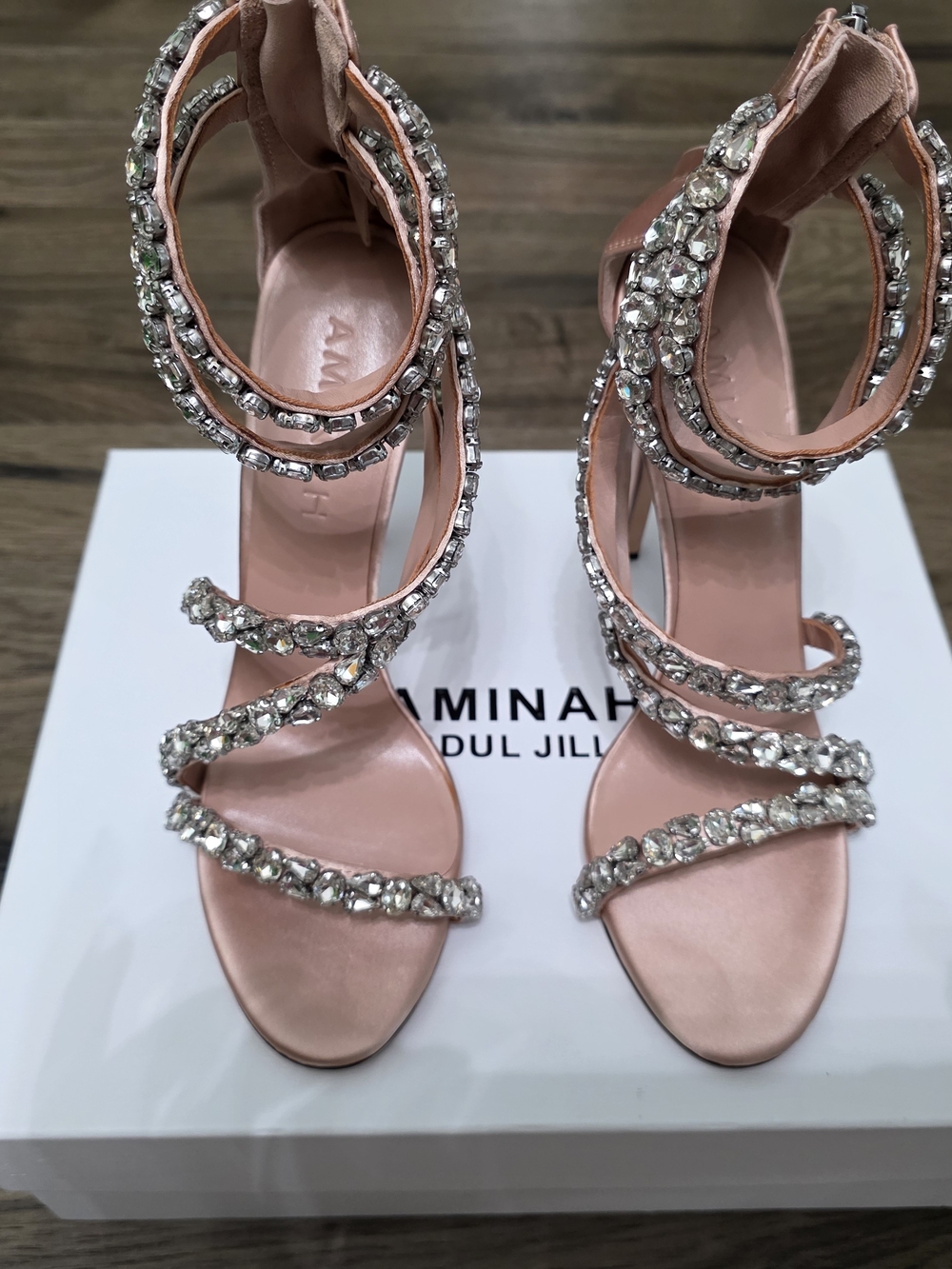 Aminah Abdul Jilill Crystal Spiral Strap High Heel Sandals - Picture 2 of 6